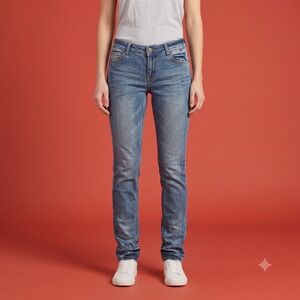 Yom‎ Yom Y2K Distressed Straight Leg Jeans Size 11/30 Blue Denim EUC